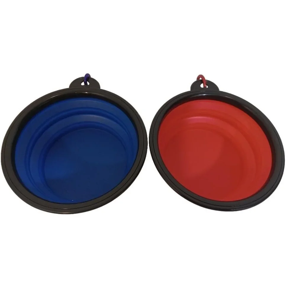 Collapsible Dog Bowl Red Blue Size Small Travel Food Water Dish Feeder Silicone